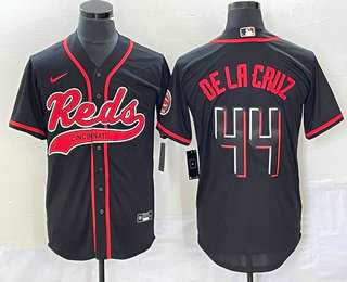 Mens Cincinnati Reds #44 Elly De La Cruz Black With Patch Cool Base Stitched Baseball Jersey